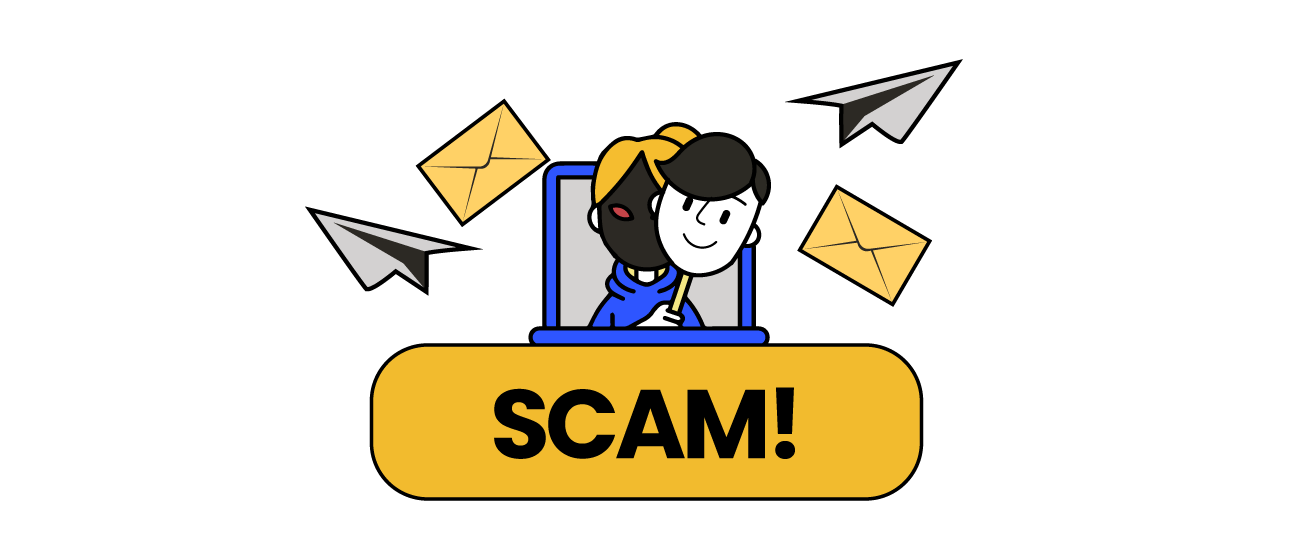 An impersonator scammer holding the mask of a credible person